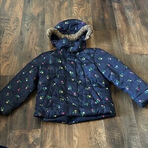GAP Kids Floral Puffer Jacket with Faux Fur Hood sz S